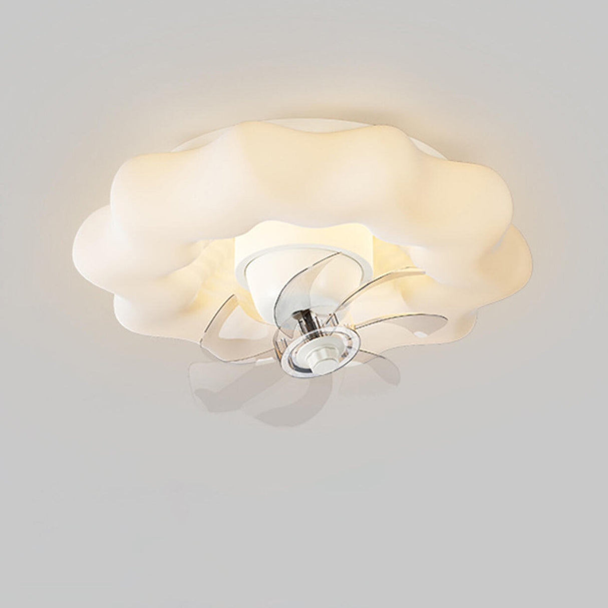 Flush Mount Modern White Cloud Ceiling Fan with Light Image - 5