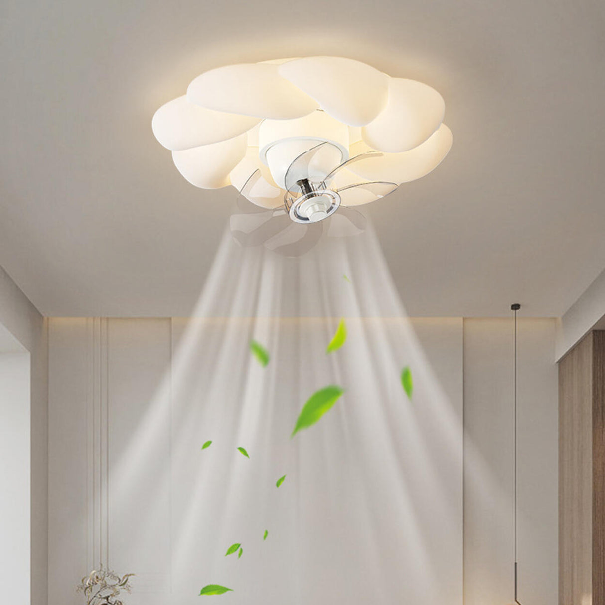 Flush Mount Modern White Cloud Ceiling Fan with Light Image - 6