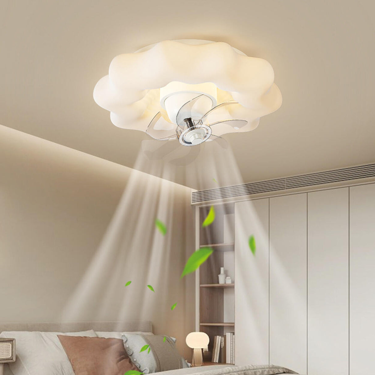 Flush Mount Modern White Cloud Ceiling Fan with Light Image - 7