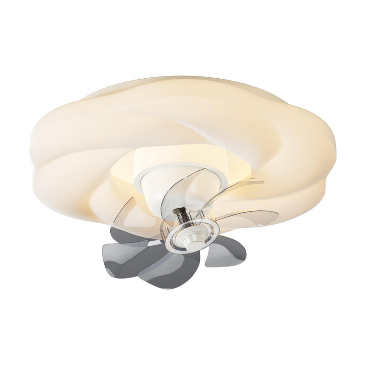 Flush Mount Modern White Cloud Ceiling Fan with Light Image - 8