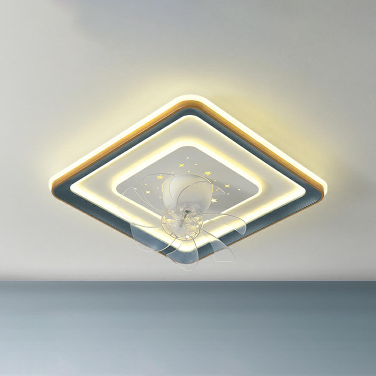 Flush Mount Remote Control Geometric Ceiling Fan Light Image - 18