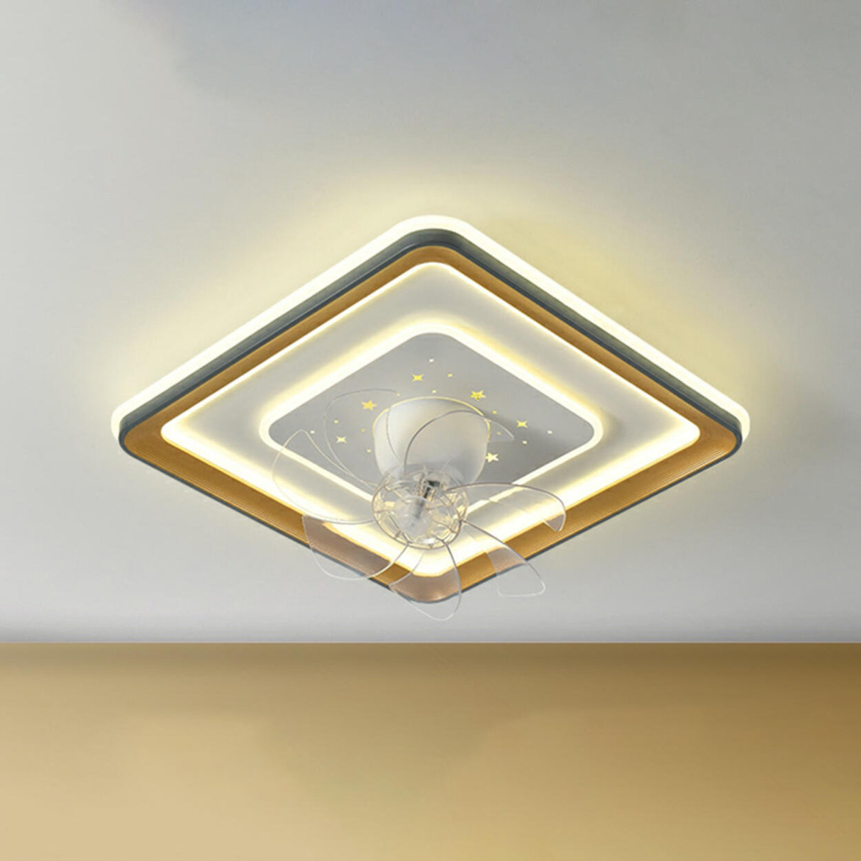 Flush Mount Remote Control Geometric Ceiling Fan Light Image - 19