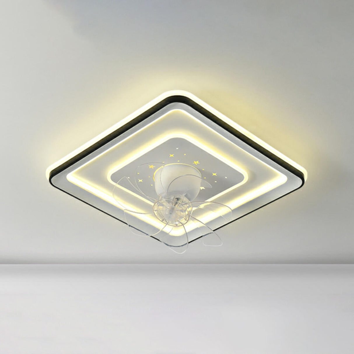 Flush Mount Remote Control Geometric Ceiling Fan Light Image - 7