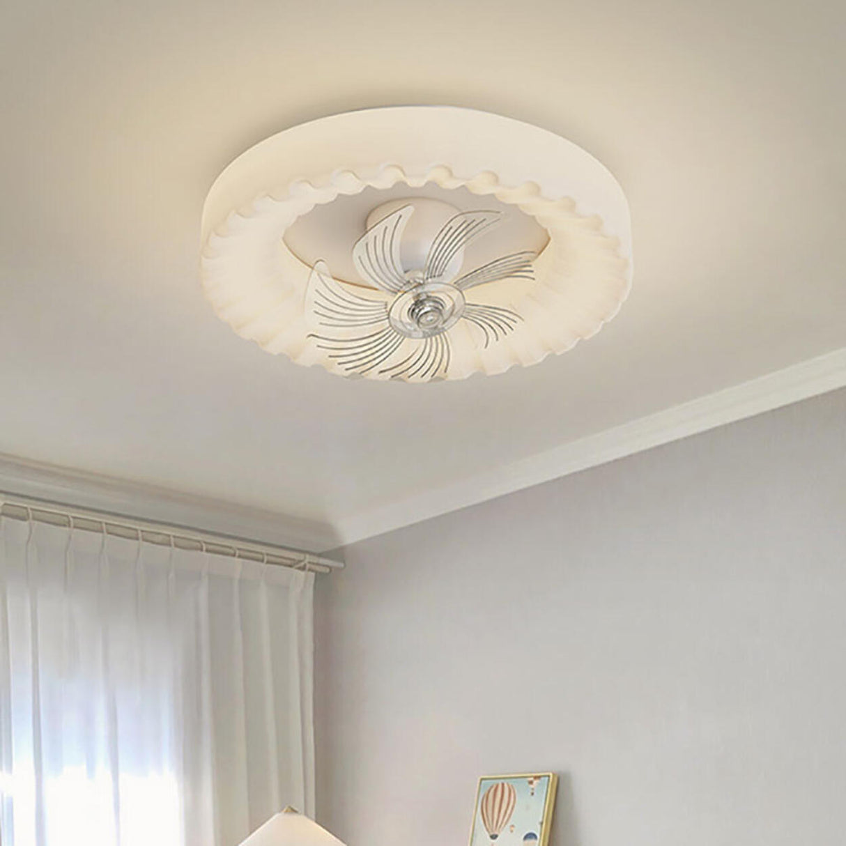 Flush Mount Round Modern Ceiling Fan with LED Lights Image - 1