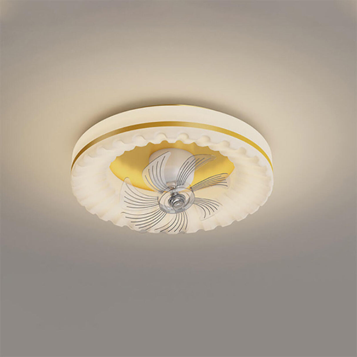 Flush Mount Round Modern Ceiling Fan with LED Lights Image - 11