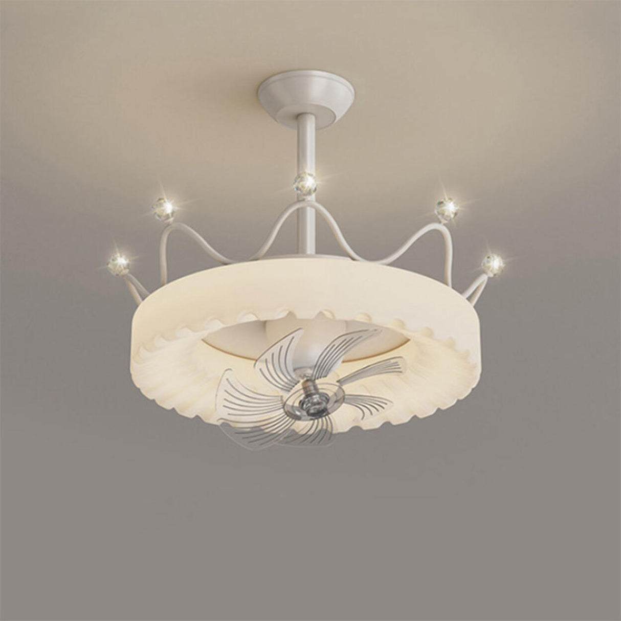 Flush Mount Round Modern Ceiling Fan with LED Lights Image - 12