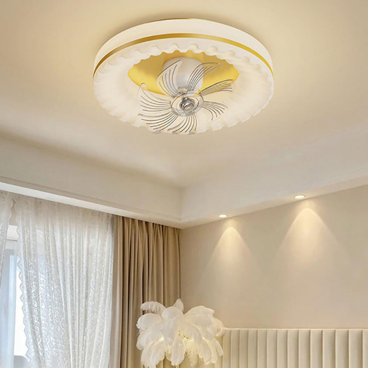 Flush Mount Round Modern Ceiling Fan with LED Lights Image - 2