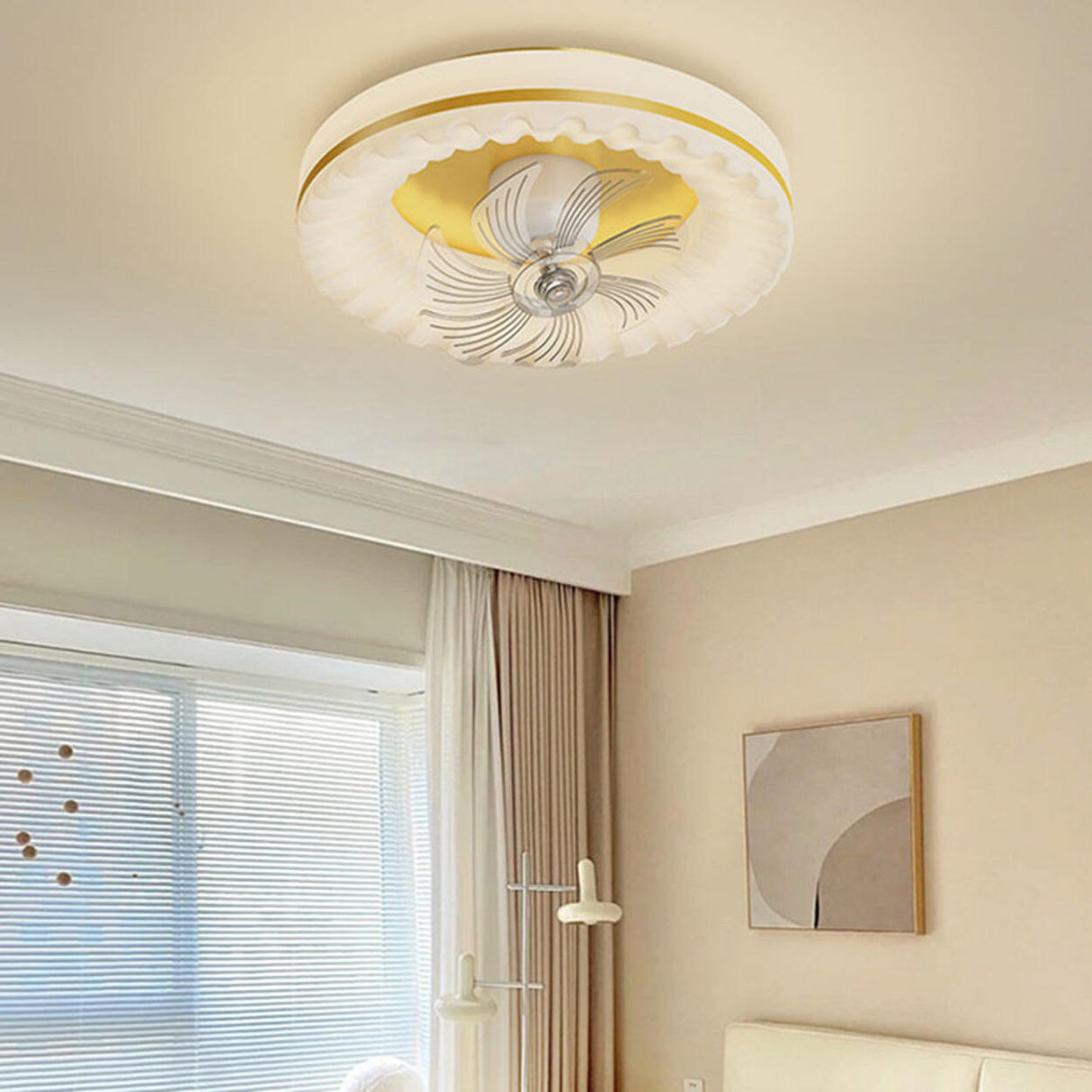 Flush Mount Round Modern Ceiling Fan with LED Lights Image - 20