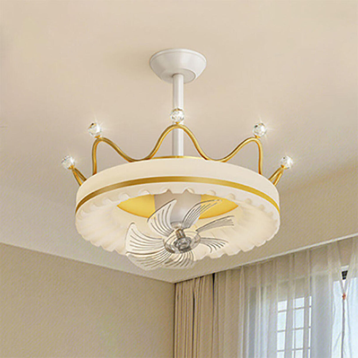 Flush Mount Round Modern Ceiling Fan with LED Lights Image - 21