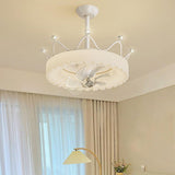 Flush Mount Round Modern Ceiling Fan with LED Lights Image - 3