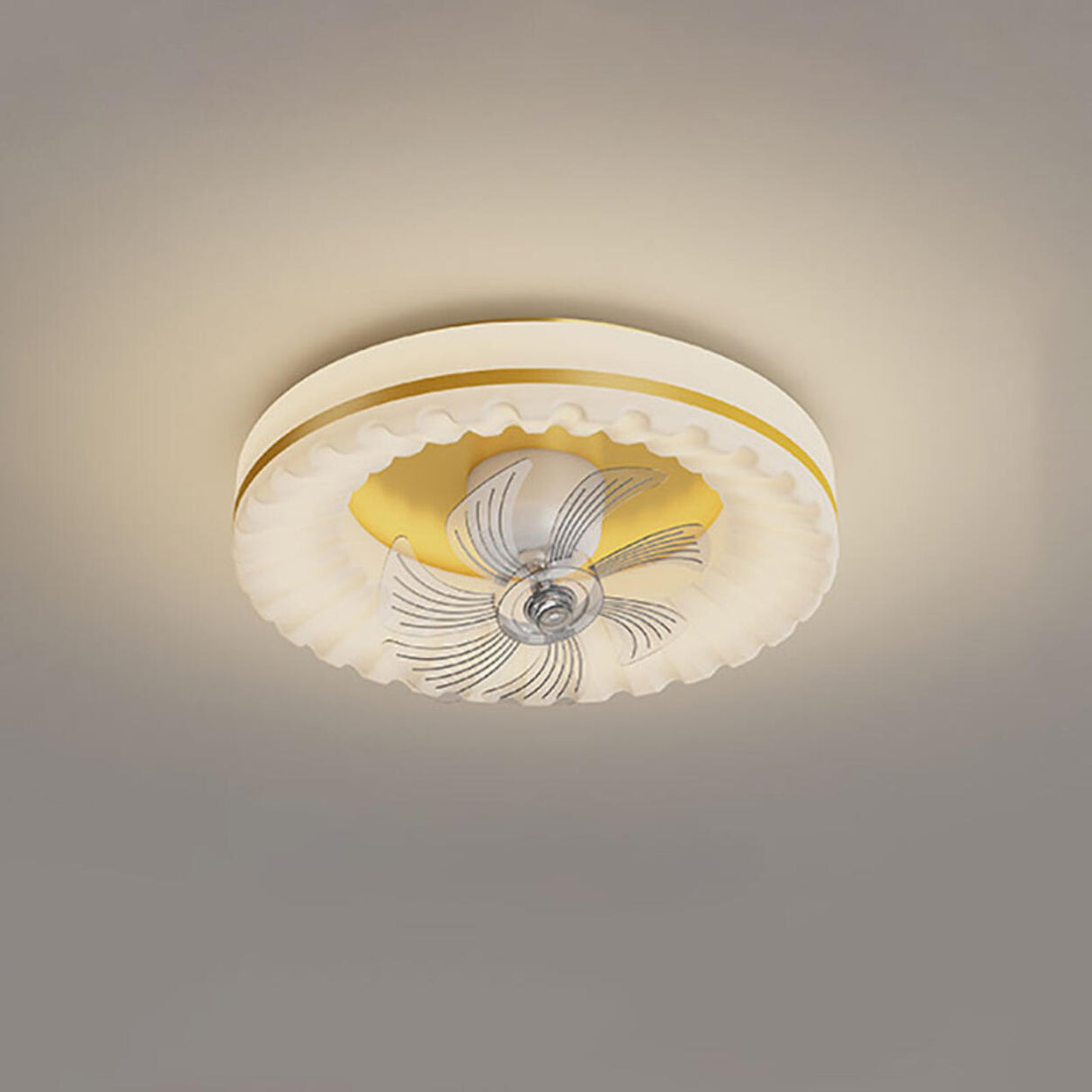 Flush Mount Round Modern Ceiling Fan with LED Lights Image - 7