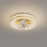 Flush Mount Round Modern Ceiling Fan with LED Lights Image - 7