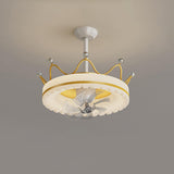 Flush Mount Round Modern Ceiling Fan with LED Lights Image - 9