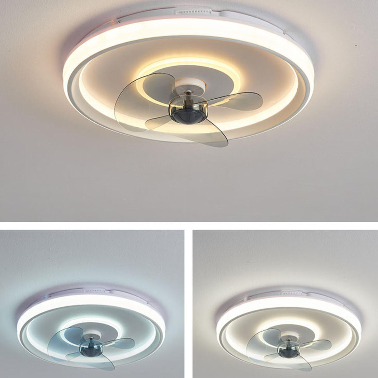 Flush Mount Round Simple Dimming LED Ceiling Fan Light Image - 14