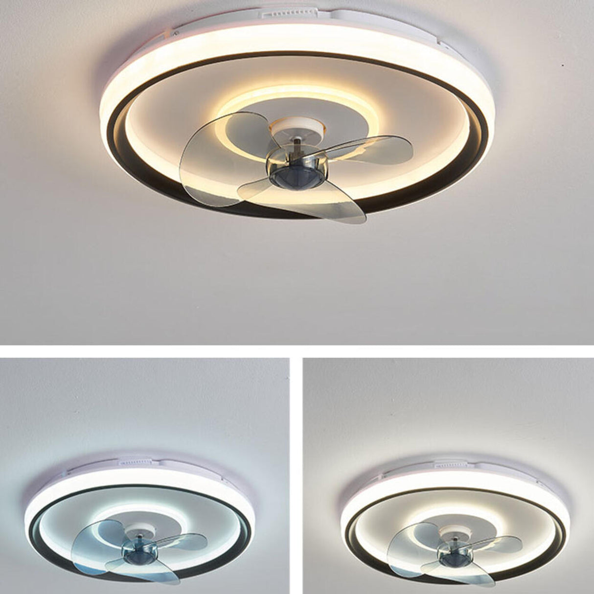 Flush Mount Round Simple Dimming LED Ceiling Fan Light Image - 15