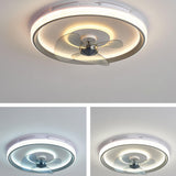 Flush Mount Round Simple Dimming LED Ceiling Fan Light Image - 16