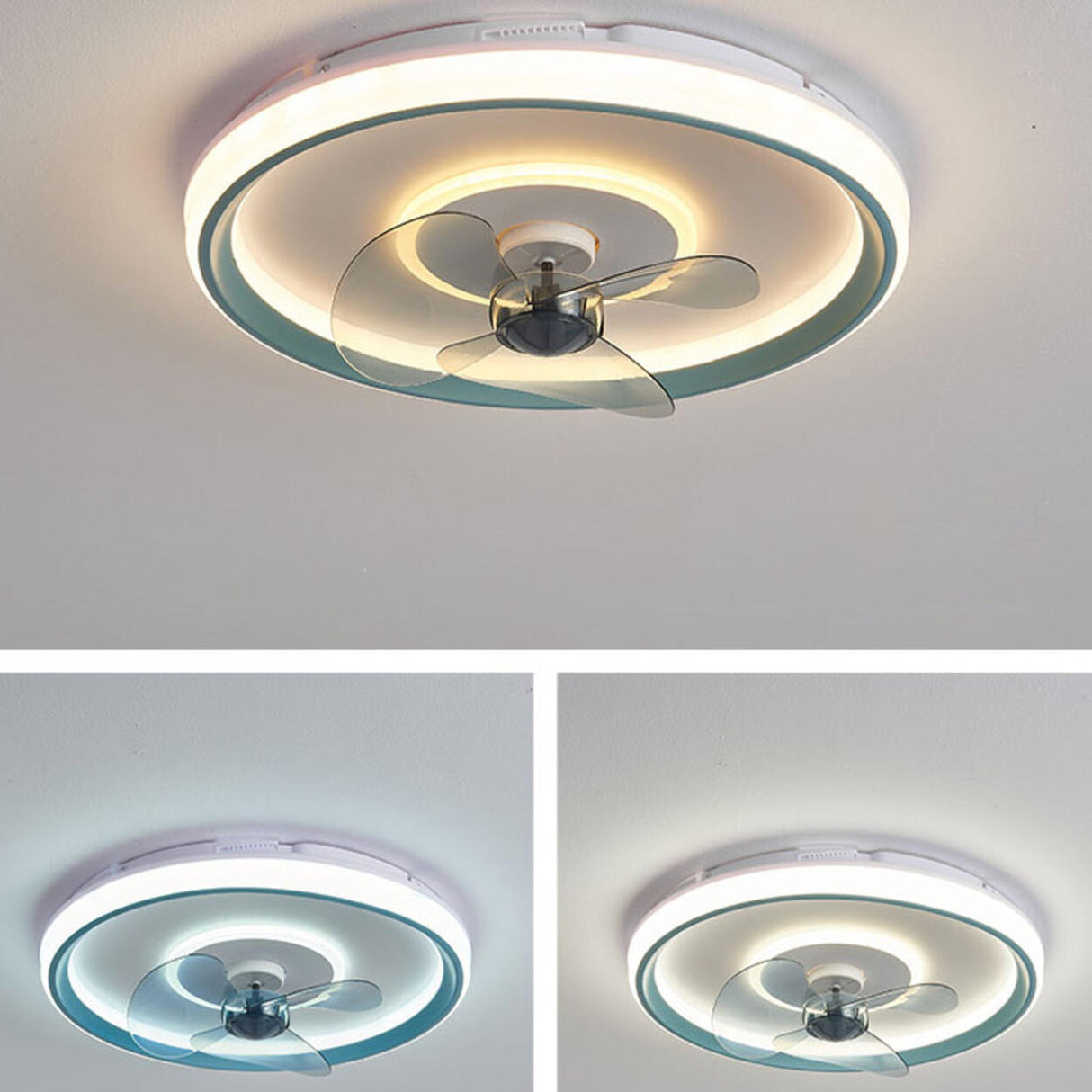 Flush Mount Round Simple Dimming LED Ceiling Fan Light Image - 18