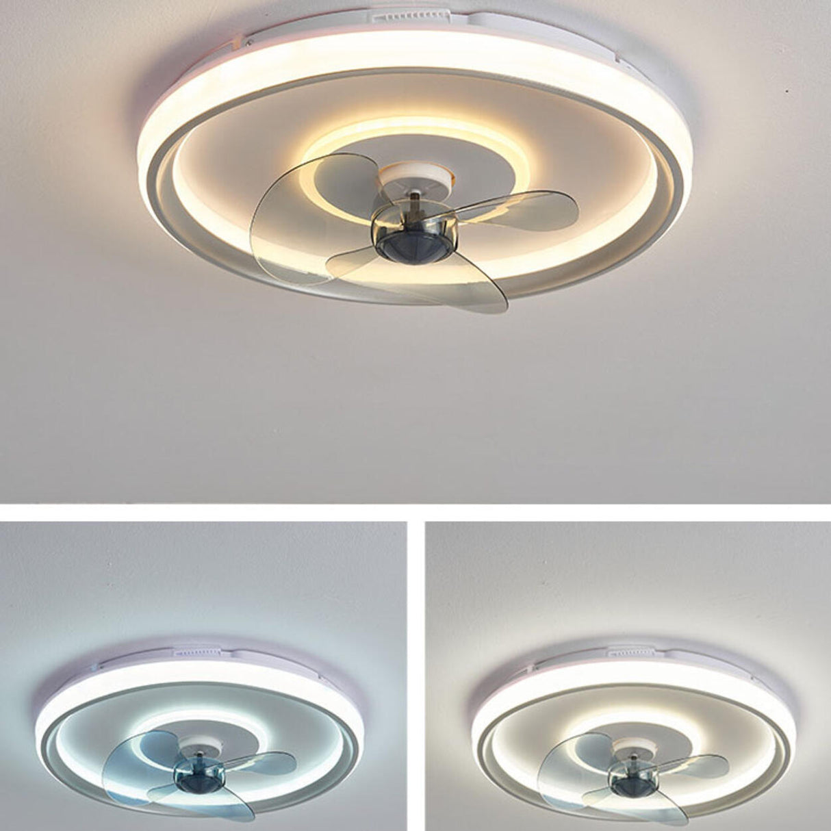 Flush Mount Round Simple Dimming LED Ceiling Fan Light Image - 19