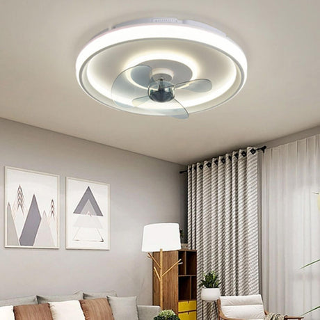 Flush Mount Round Simple Dimming LED Ceiling Fan Light Image - 2