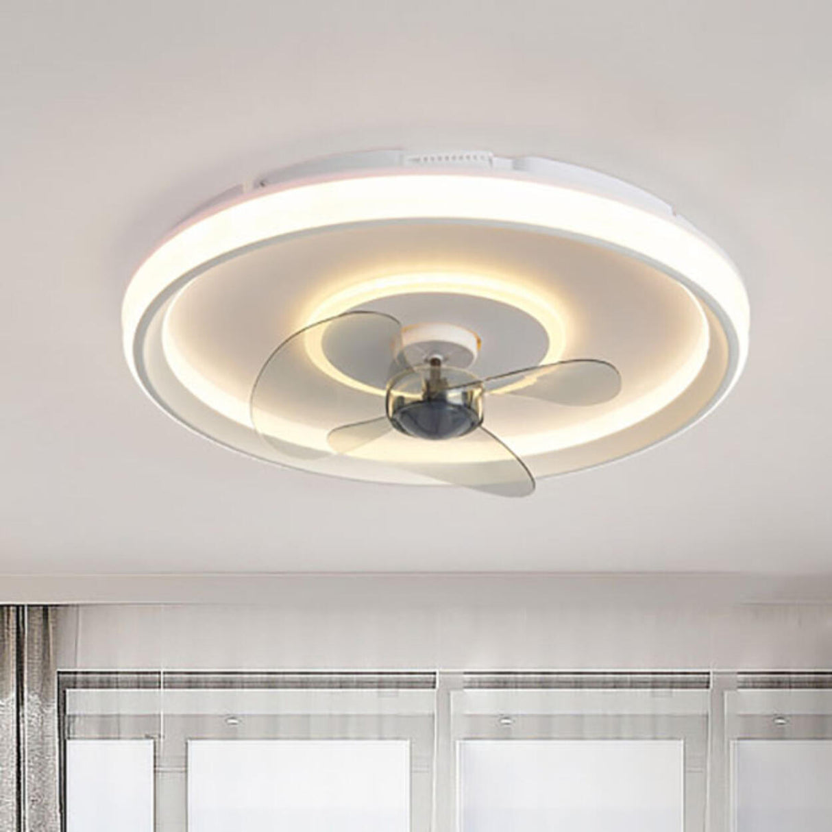 Flush Mount Round Simple Dimming LED Ceiling Fan Light Image - 25