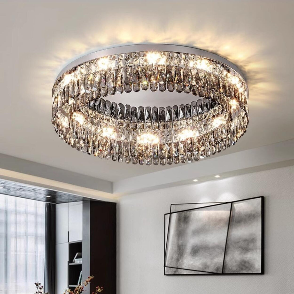 Flush Mount Round Transparent Crystal Ceiling Lamp   Image - 6