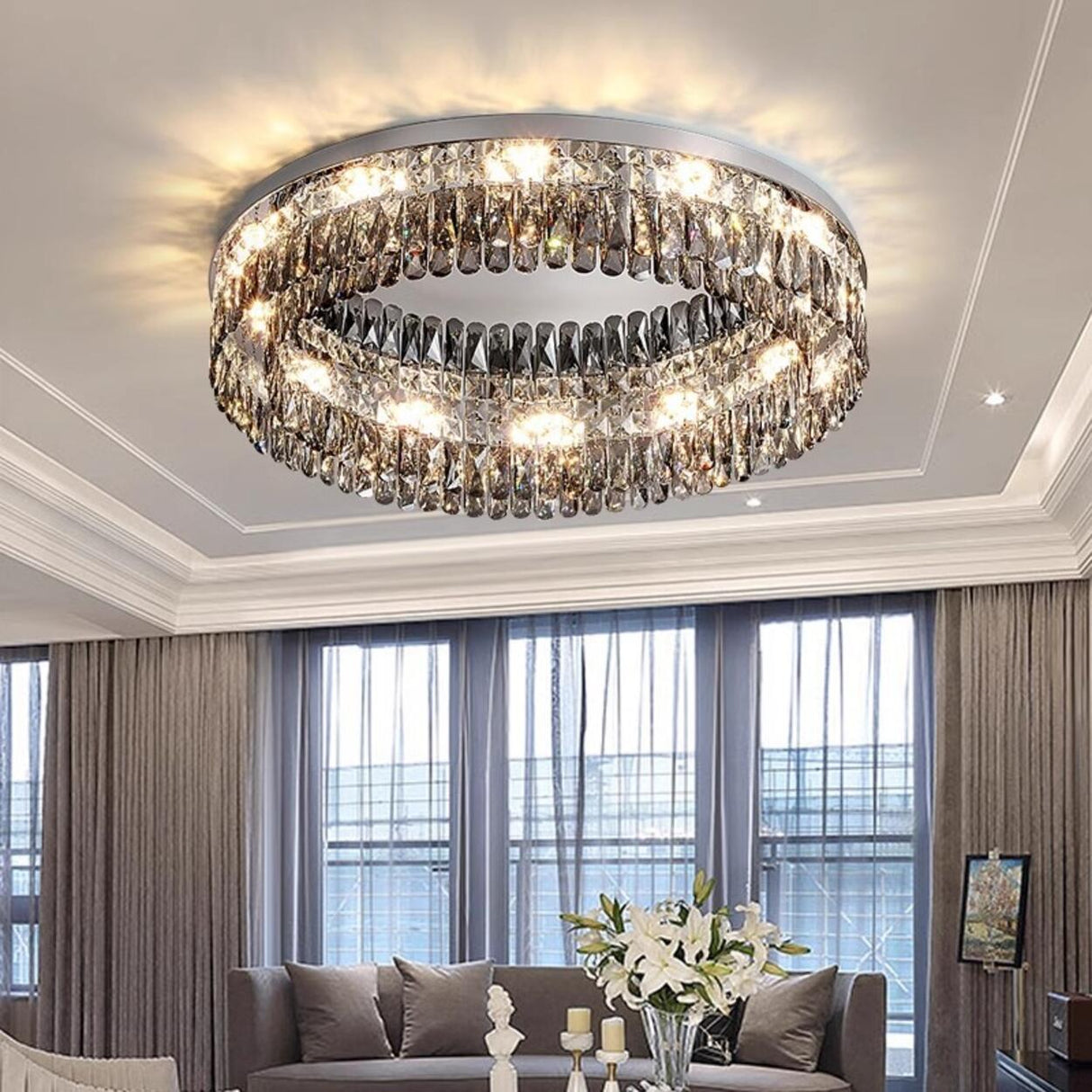 Flush Mount Round Transparent Crystal Ceiling Lamp   Image - 8