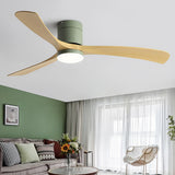 Flush Mount Simple 3 Wood Blades Ceiling Fan with Light Image - 1