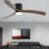 Flush Mount Simple 3 Wood Blades Ceiling Fan with Light Image - 12