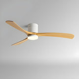 Flush Mount Simple 3 Wood Blades Ceiling Fan with Light Image - 2