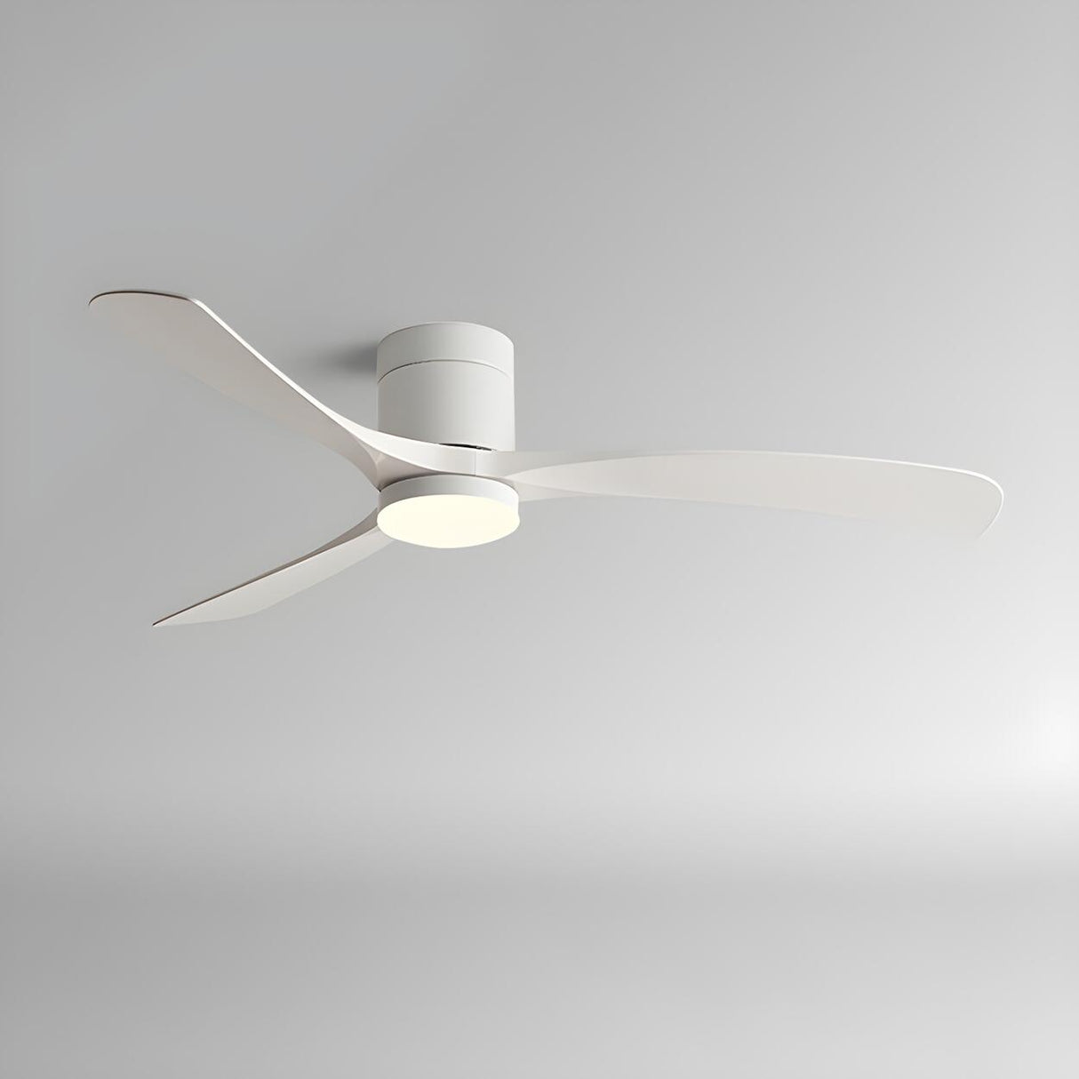 Flush Mount Simple 3 Wood Blades Ceiling Fan with Light Image - 3