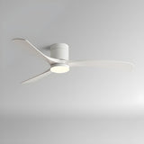 Flush Mount Simple 3 Wood Blades Ceiling Fan with Light Image - 3