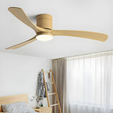 Flush Mount Simple 3 Wood Blades Ceiling Fan with Light Image - 4