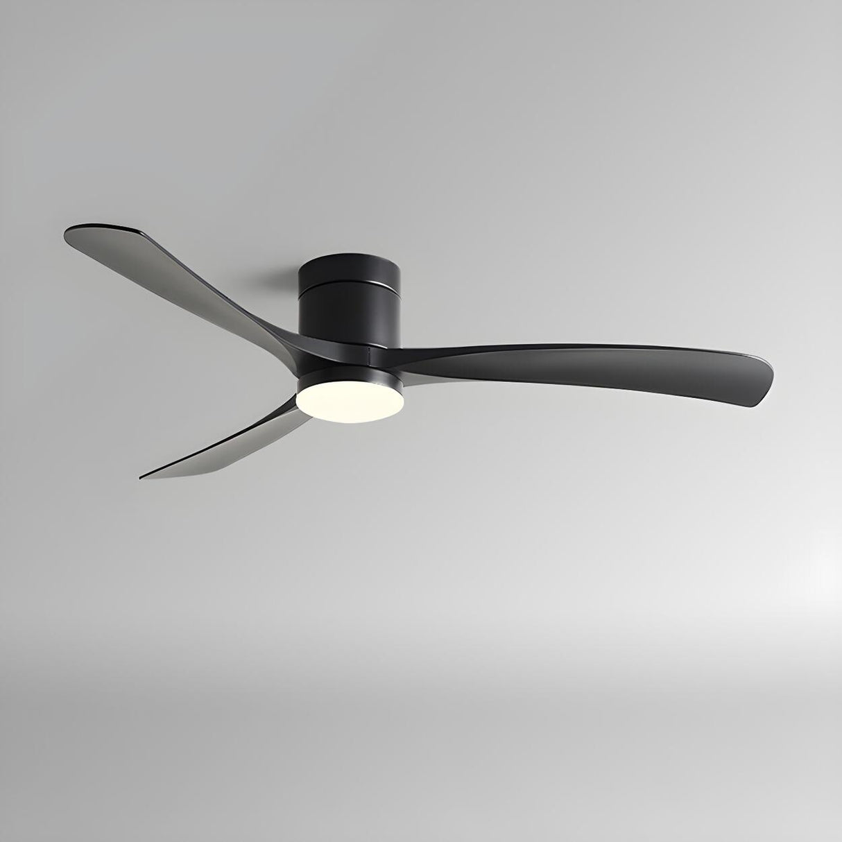 Flush Mount Simple 3 Wood Blades Ceiling Fan with Light Image - 7