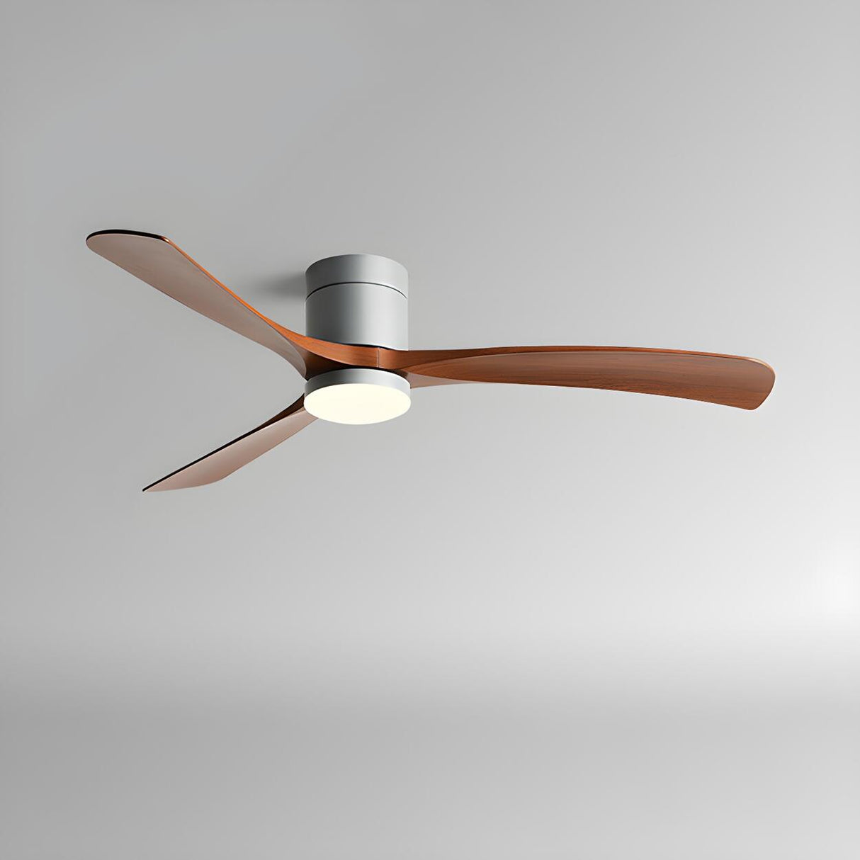 Flush Mount Simple 3 Wood Blades Ceiling Fan with Light Image - 9