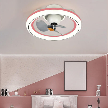 Flush Mount Simple Round Modern Ceiling Fan with Light Image - 1