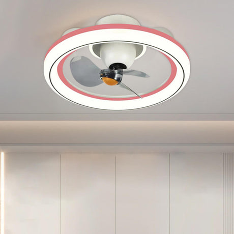 Flush Mount Simple Round Modern Ceiling Fan with Light Image - 2