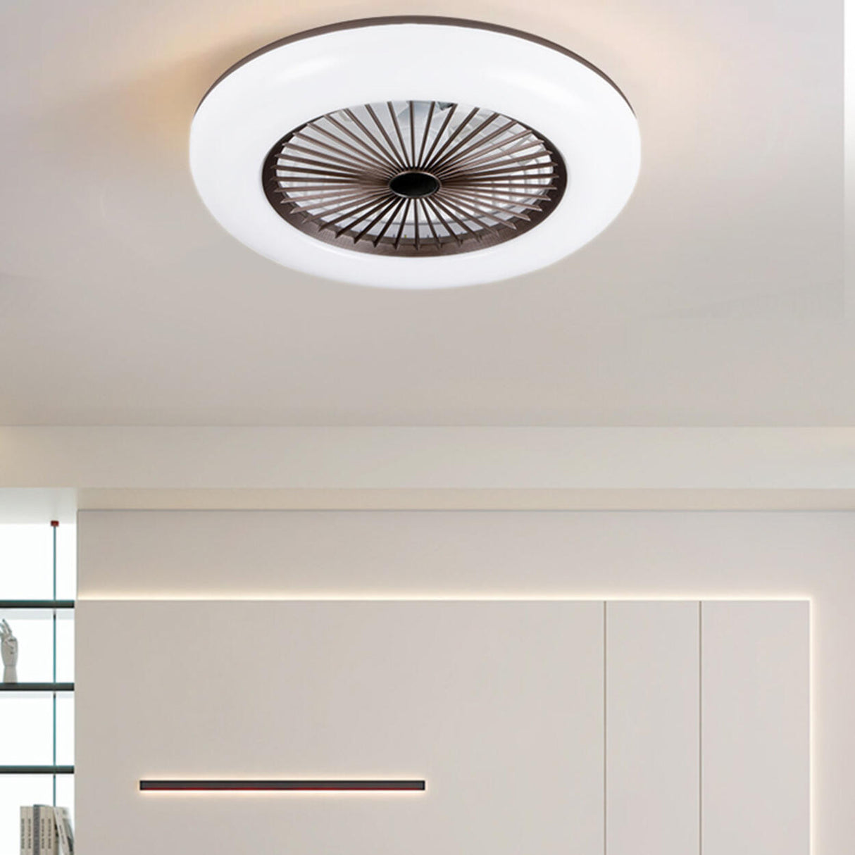 Flush Mount Simplicity Round Ceiling Fan with Light Image - 4