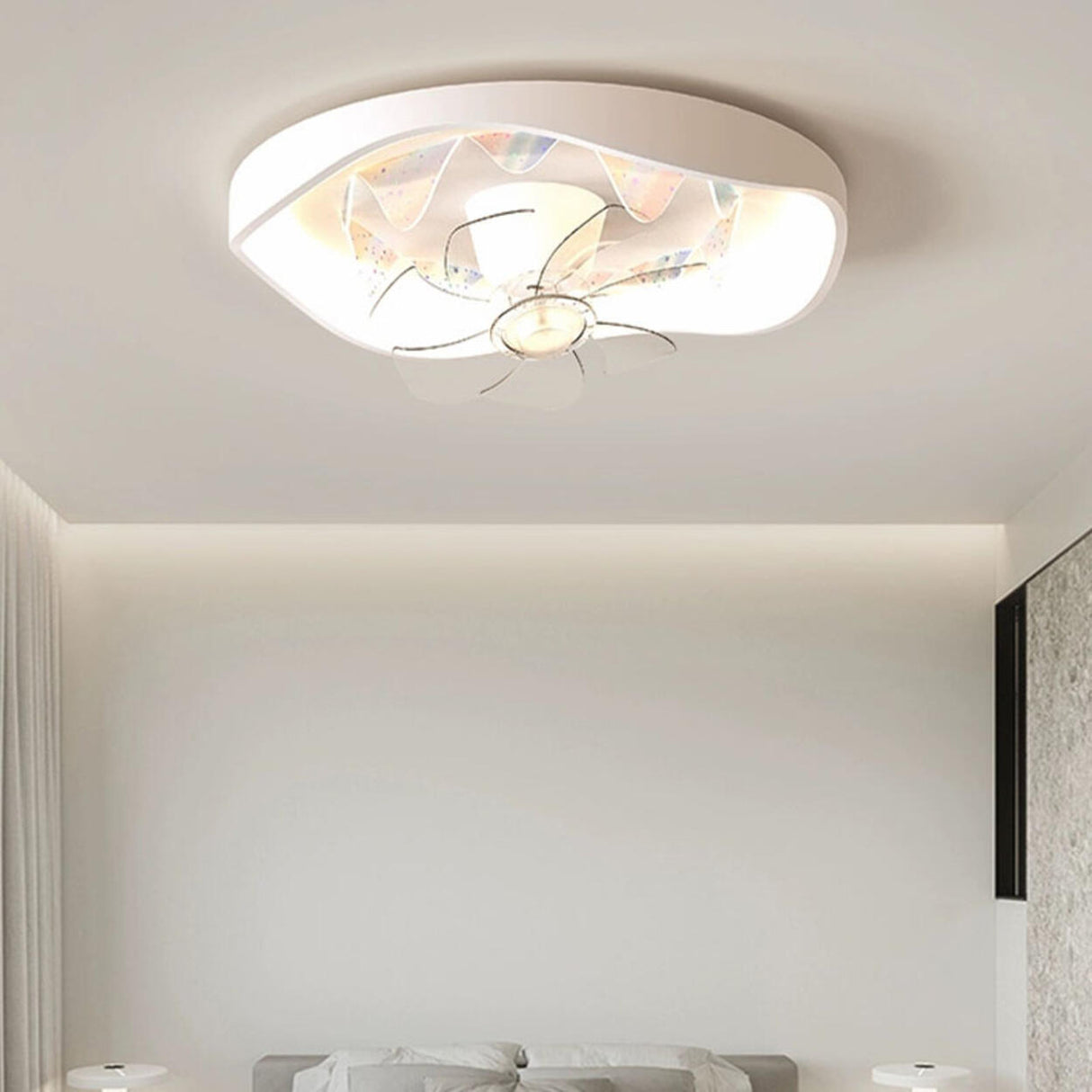 Flush Mount White Ring Ceiling Fan with LED Light Image - 1