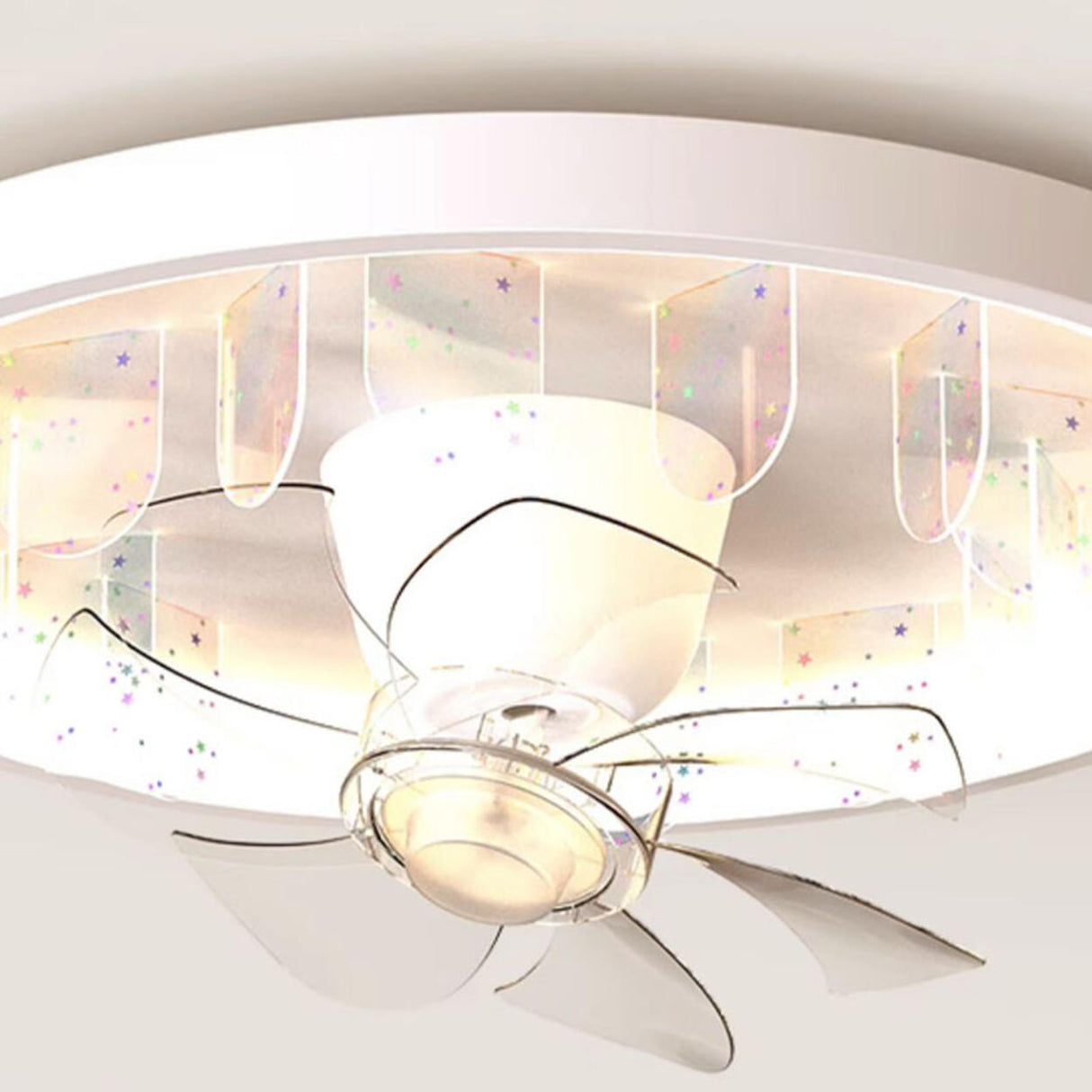 Flush Mount White Ring Ceiling Fan with LED Light Image - 10