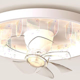 Flush Mount White Ring Ceiling Fan with LED Light Image - 10