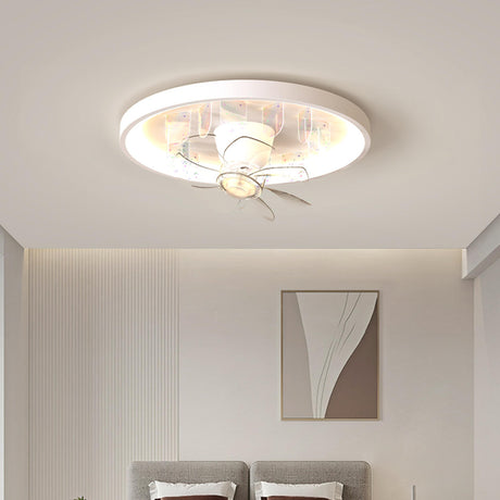 Flush Mount White Ring Ceiling Fan with LED Light Image - 2