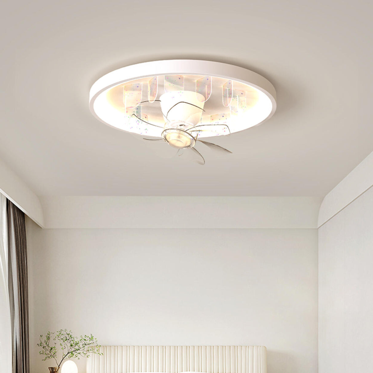 Flush Mount White Ring Ceiling Fan with LED Light Image - 3