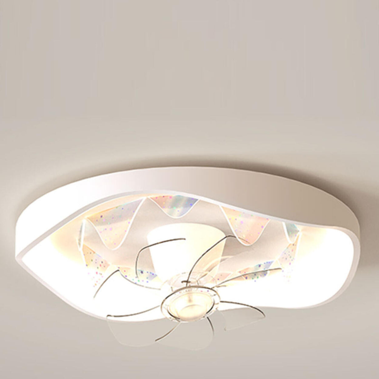 Flush Mount White Ring Ceiling Fan with LED Light Image - 6