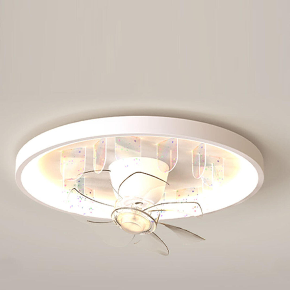 Flush Mount White Ring Ceiling Fan with LED Light Image - 7