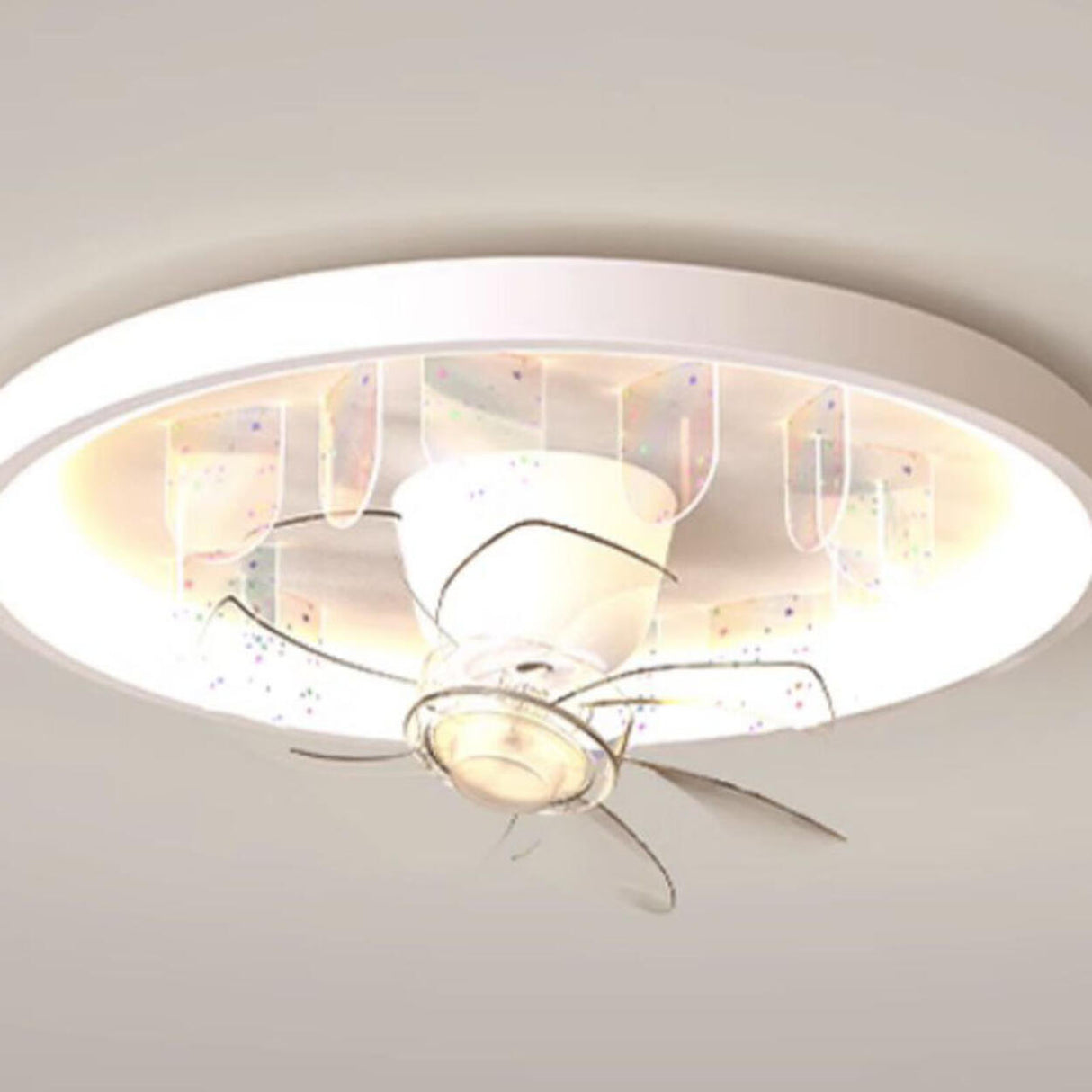 Flush Mount White Ring Ceiling Fan with LED Light Image - 8