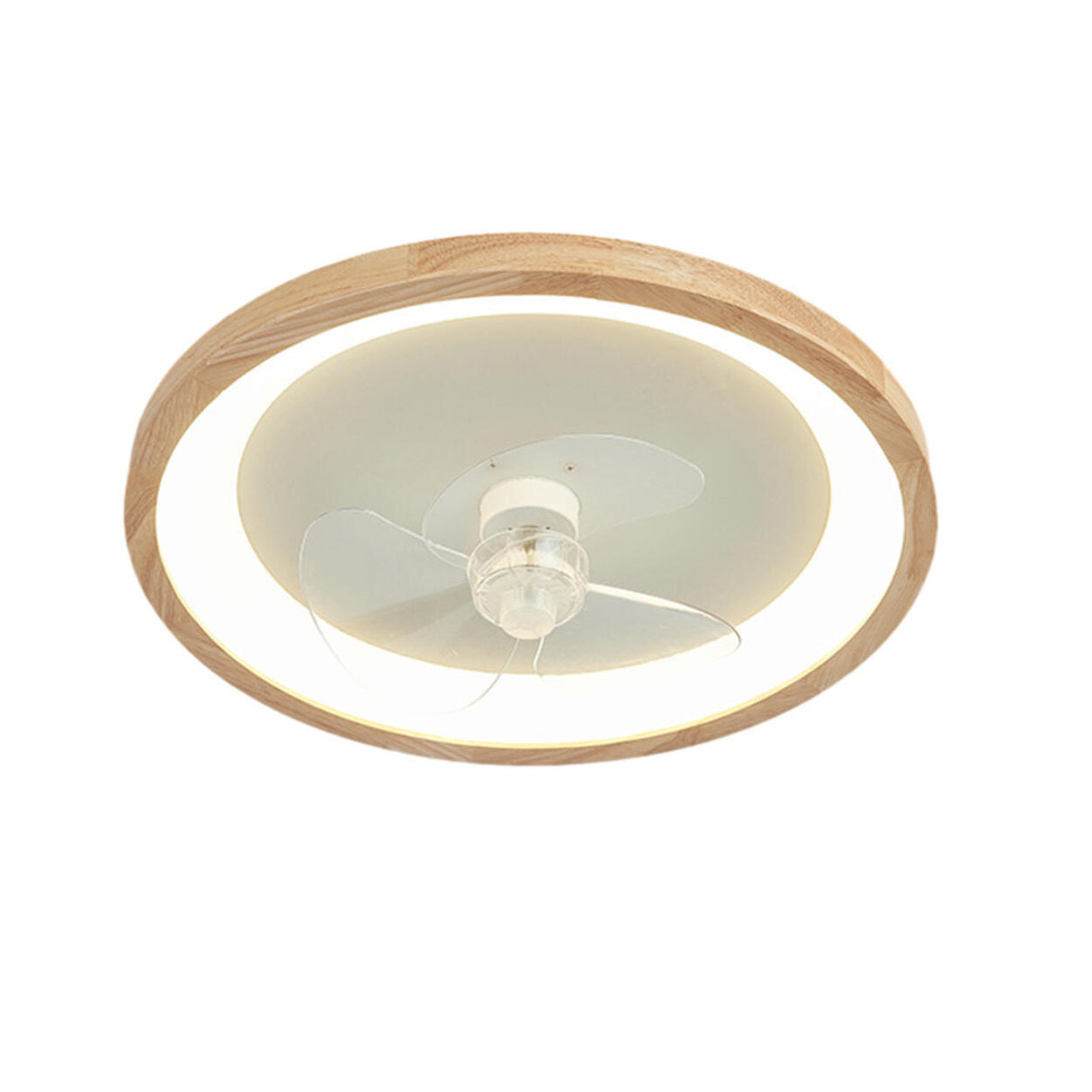 Flush Mount Wood 3 Clear Blades Ceiling Fan with Light Image - 5