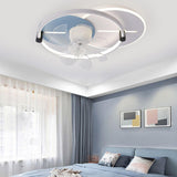 Flush Mounted Round Dimming Ceiling Fan with LED Light Image - 1