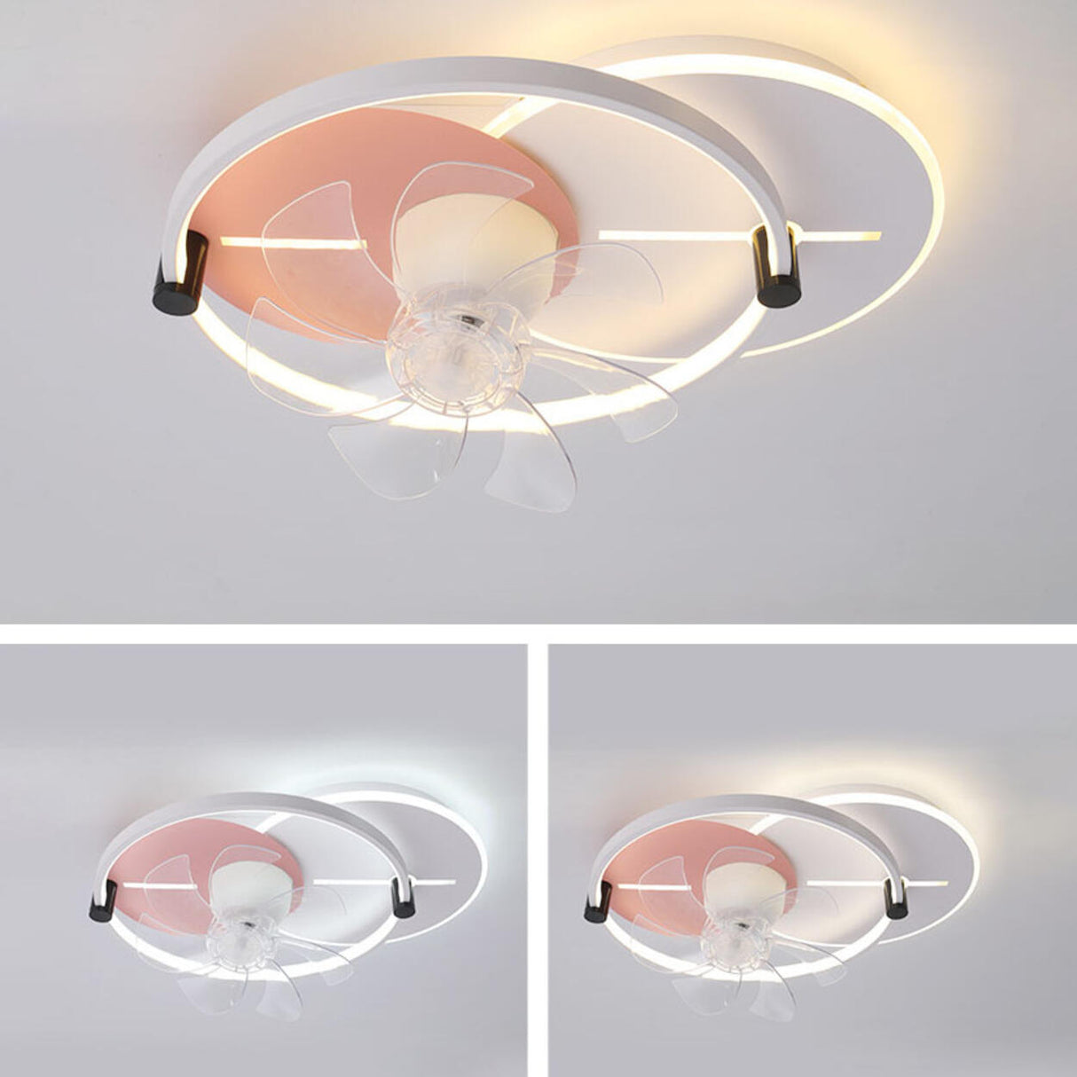 Flush Mounted Round Dimming Ceiling Fan with LED Light Image - 13