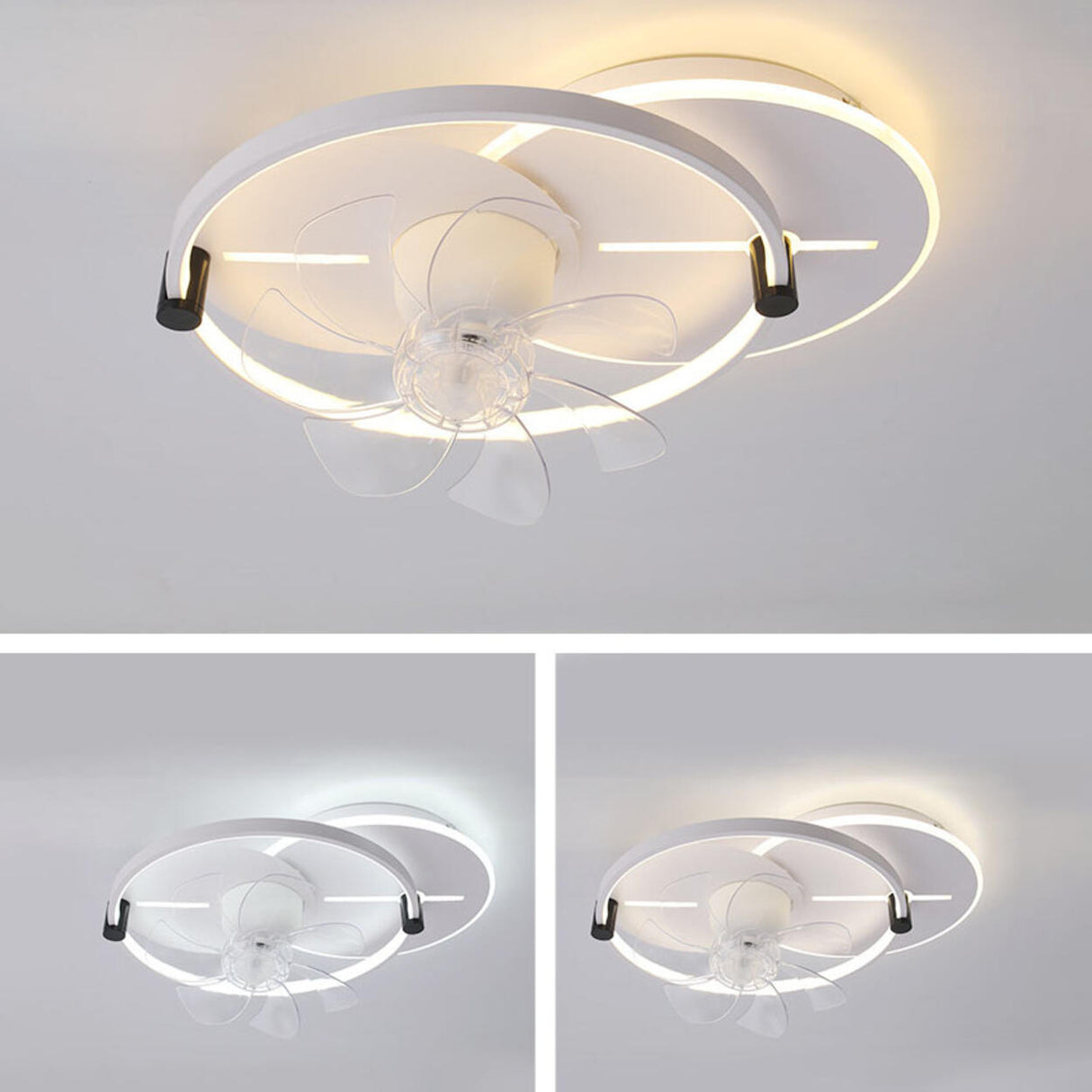 Flush Mounted Round Dimming Ceiling Fan with LED Light Image - 14