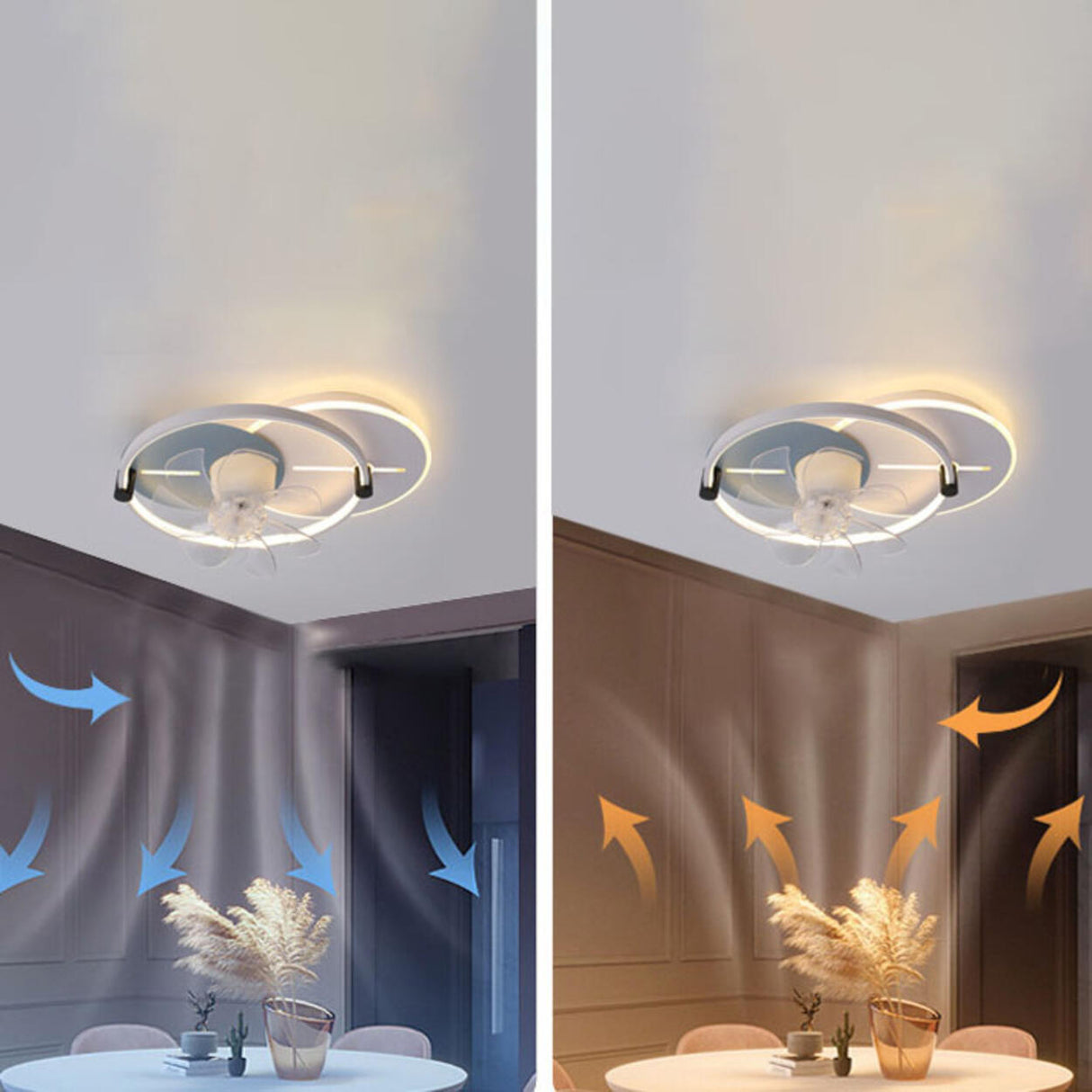 Flush Mounted Round Dimming Ceiling Fan with LED Light Image - 18